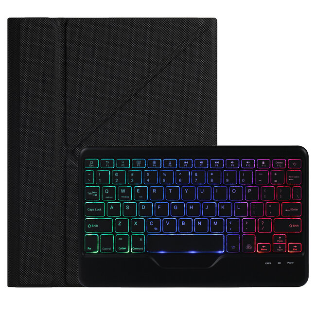 Case2go - Draadloze Bluetooth toetsenbord Tablet hoes geschikt voor Apple iPad Air 11 (2024) / iPad Air 10.9 (2022) met RGB verlichting en Stylus Pen Houder - Zwart