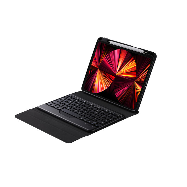 Case2go - Draadloze Bluetooth toetsenbord Tablet hoes geschikt voor Apple iPad Air 11 (2024) / iPad Air 10.9 (2022) met RGB verlichting en Stylus Pen Houder - Zwart
