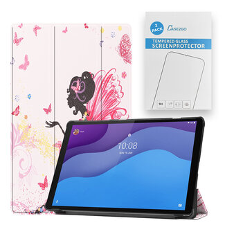 Case2go Tablet hoes & 2-Pack Screenprotector geschikt voor Lenovo Tab M10 - 10.1 Inch - Auto Wake/Sleep functie - Flower Fee