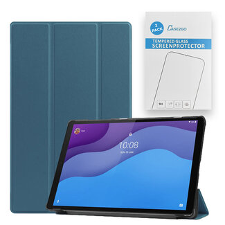 Case2go Tablet hoes & 2-Pack Screenprotector geschikt voor Lenovo Tab M10 - 10.1 Inch - Auto Wake/Sleep functie - Cyaan