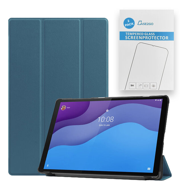 Tablet hoes & 2-Pack Screenprotector geschikt voor Lenovo Tab M10 - 10.1 Inch - Auto Wake/Sleep functie - Cyaan
