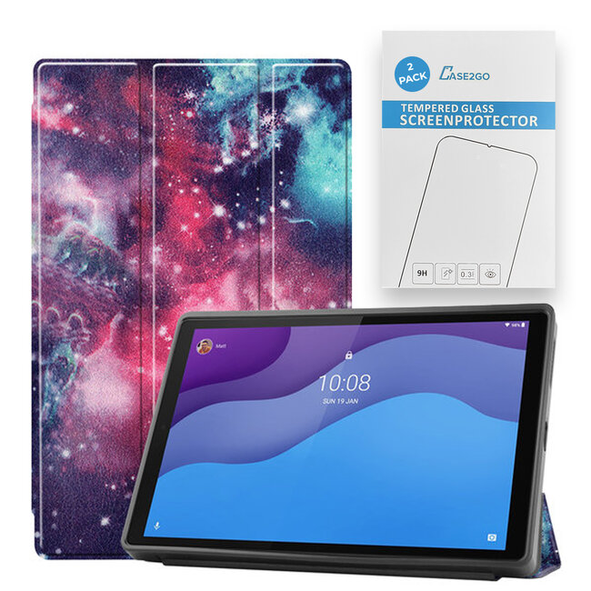 Tablet hoes & 2-Pack Screenprotector geschikt voor Lenovo Tab M10 - 10.1 Inch - Auto Wake/Sleep functie - Galaxy