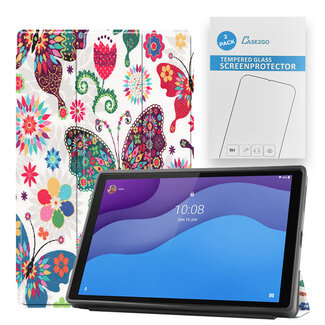 Case2go Tablet hoes & 2-Pack Screenprotector geschikt voor Lenovo Tab M10 - 10.1 Inch - Auto Wake/Sleep functie - Vlinders