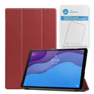 Case2go Tablet hoes & 2-Pack Screenprotector geschikt voor Lenovo Tab M10 - 10.1 Inch - Auto Wake/Sleep functie - Donker Rood
