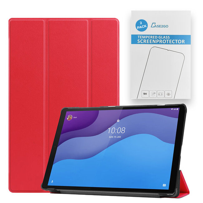 Tablet hoes & 2-Pack Screenprotector geschikt voor Lenovo Tab M10 - 10.1 Inch - Auto Wake/Sleep functie - Rood