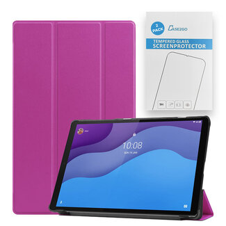 Case2go Tablet hoes & 2-Pack Screenprotector geschikt voor Lenovo Tab M10 - 10.1 Inch - Auto Wake/Sleep functie - Paars