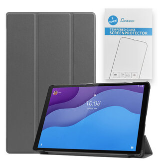 Case2go Tablet hoes & 2-Pack Screenprotector geschikt voor Lenovo Tab M10 - 10.1 Inch - Auto Wake/Sleep functie - Grijs