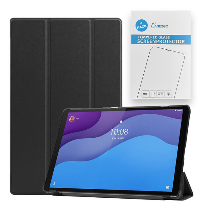 Tablet hoes & 2-Pack Screenprotector geschikt voor Lenovo Tab M10 - 10.1 Inch - Auto Wake/Sleep functie - Zwart