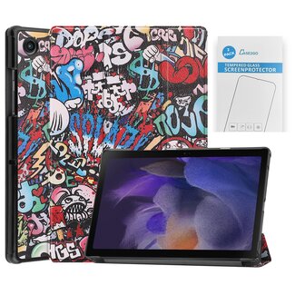 Case2go Tablet hoes & 2-Pack Screenprotector geschikt voor Samsung Galaxy Tab A8 - 10.5 Inch - Auto Wake/Sleep functie - Grafitti