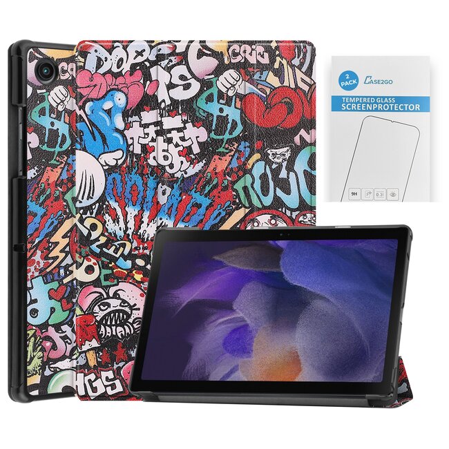 Tablet hoes & 2-Pack Screenprotector geschikt voor Samsung Galaxy Tab A8 - 10.5 Inch - Auto Wake/Sleep functie - Grafitti