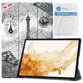 Case2go Tablet hoes & 2-Pack Screenprotector geschikt voor Samsung Galaxy Tab S8 Plus - 12.4 Inch - Auto Wake/Sleep functie - Eiffeltoren