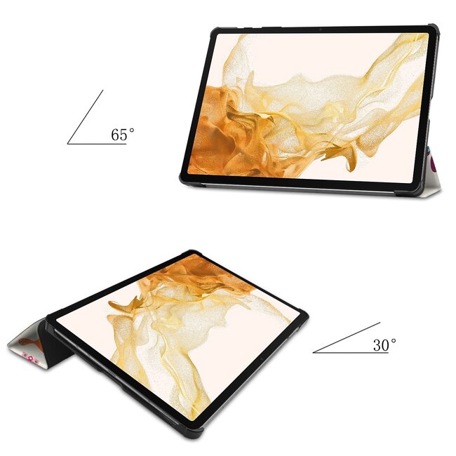 Tablet hoes & 2-Pack Screenprotector geschikt voor Samsung Galaxy Tab S8 Plus - 12.4 Inch - Auto Wake/Sleep functie - Vlinders