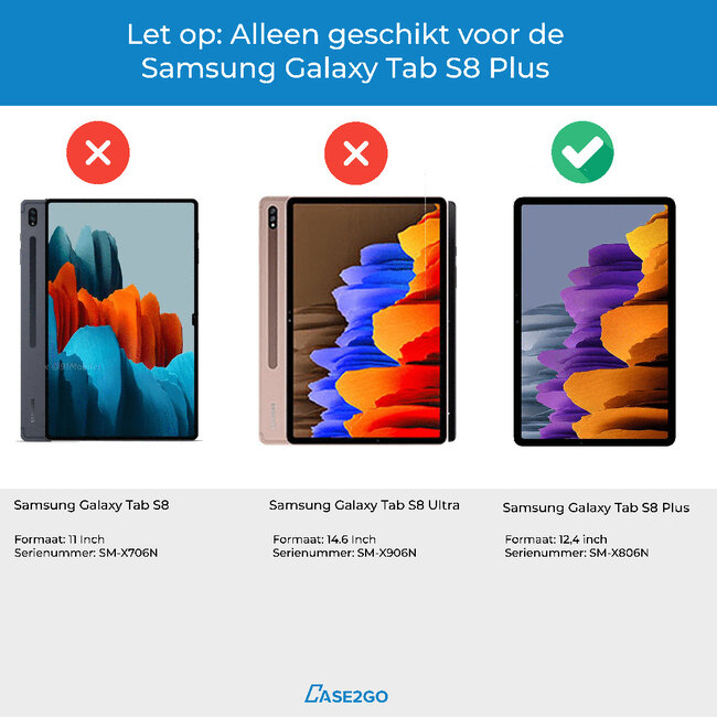 Tablet hoes & 2-Pack Screenprotector geschikt voor Samsung Galaxy Tab S8 Plus - 12.4 Inch - Auto Wake/Sleep functie - Galaxy