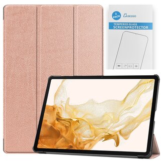 Case2go Tablet hoes & 2-Pack Screenprotector geschikt voor Samsung Galaxy Tab S8 Plus - 12.4 Inch - Auto Wake/Sleep functie - Rosé-Goud