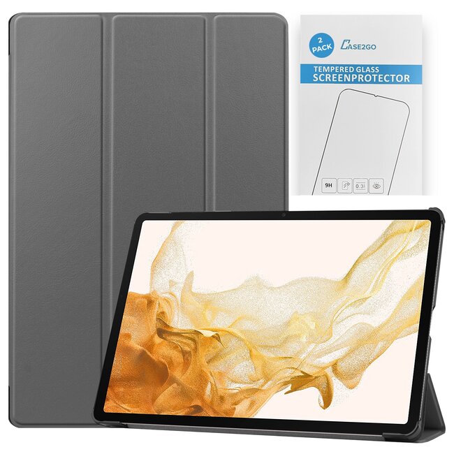 Tablet hoes & 2-Pack Screenprotector geschikt voor Samsung Galaxy Tab S8 Plus - 12.4 Inch - Auto Wake/Sleep functie - Grijs