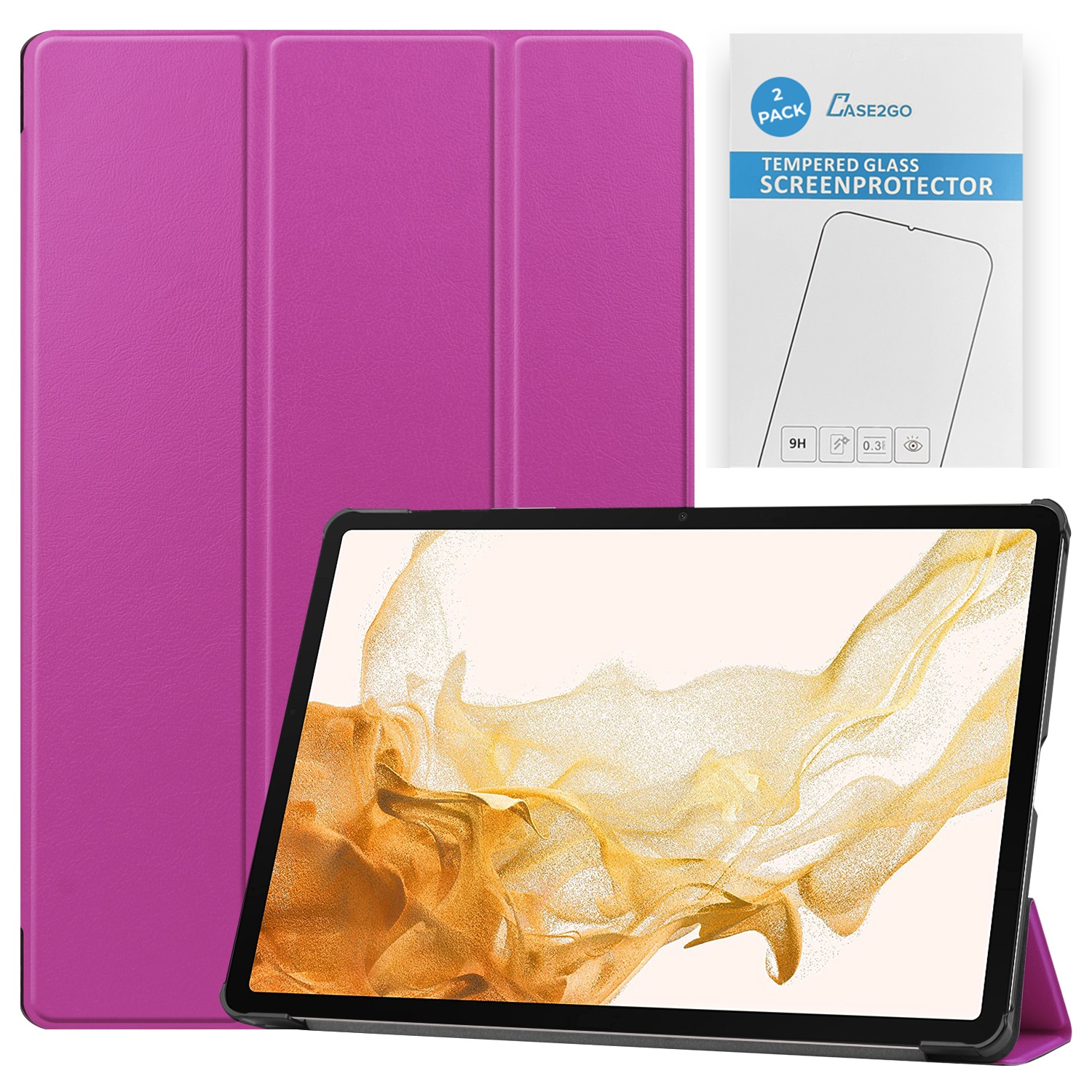 Tablet hoes &amp; 2-Pack Screenprotector geschikt voor Samsung Galaxy Tab S8 Plus - 12.4 Inch - Auto Wake/Sleep functie - Paars afbeelding