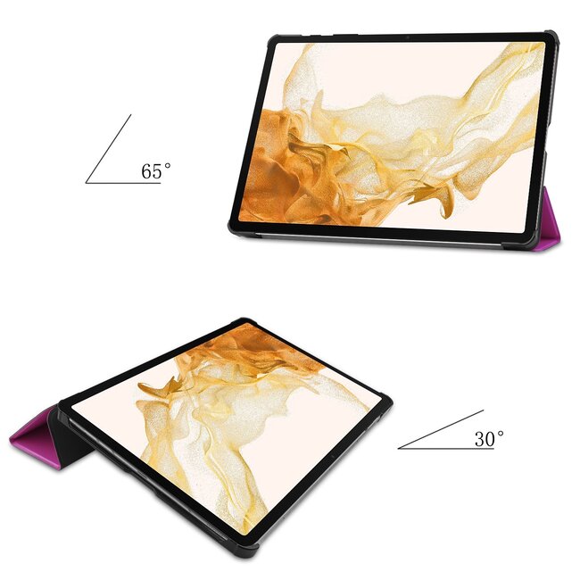 Tablet hoes & 2-Pack Screenprotector geschikt voor Samsung Galaxy Tab S8 Plus - 12.4 Inch - Auto Wake/Sleep functie - Paars