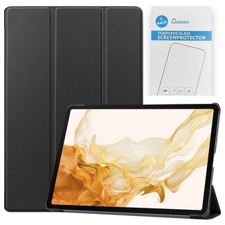 Case2go Tablet hoes & 2-Pack Screenprotector geschikt voor Samsung Galaxy Tab S8 Plus - 12.4 Inch - Auto Wake/Sleep functie - Zwart