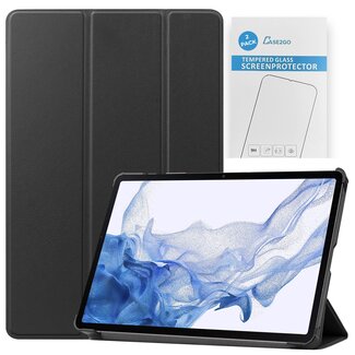 Case2go Tablet hoes & 2-Pack Screenprotector geschikt voor Samsung Galaxy Tab S8 - 11 Inch - Auto Wake/Sleep functie - Zwart