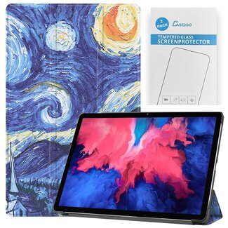 Case2go Tablet hoes & 2-Pack Screenprotector geschikt voor Lenovo Tab P11 - 11 Inch - Auto Wake/Sleep functie - Sterrenhemel
