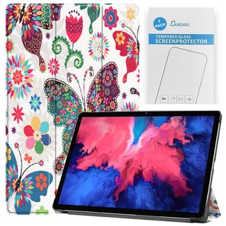 Case2go Tablet hoes & 2-Pack Screenprotector geschikt voor Lenovo Tab P11 - 11 Inch - Auto Wake/Sleep functie - Vlinders