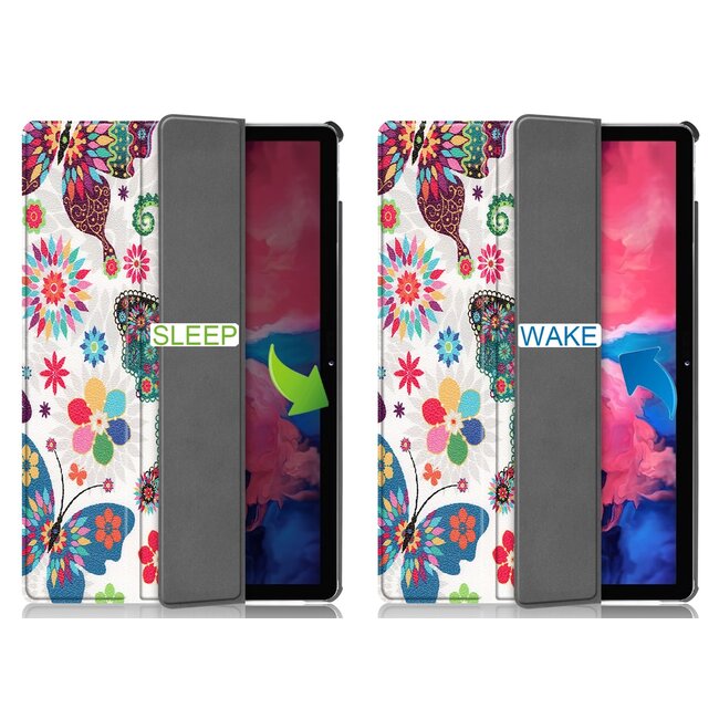 Tablet hoes & 2-Pack Screenprotector geschikt voor Lenovo Tab P11 - 11 Inch - Auto Wake/Sleep functie - Vlinders