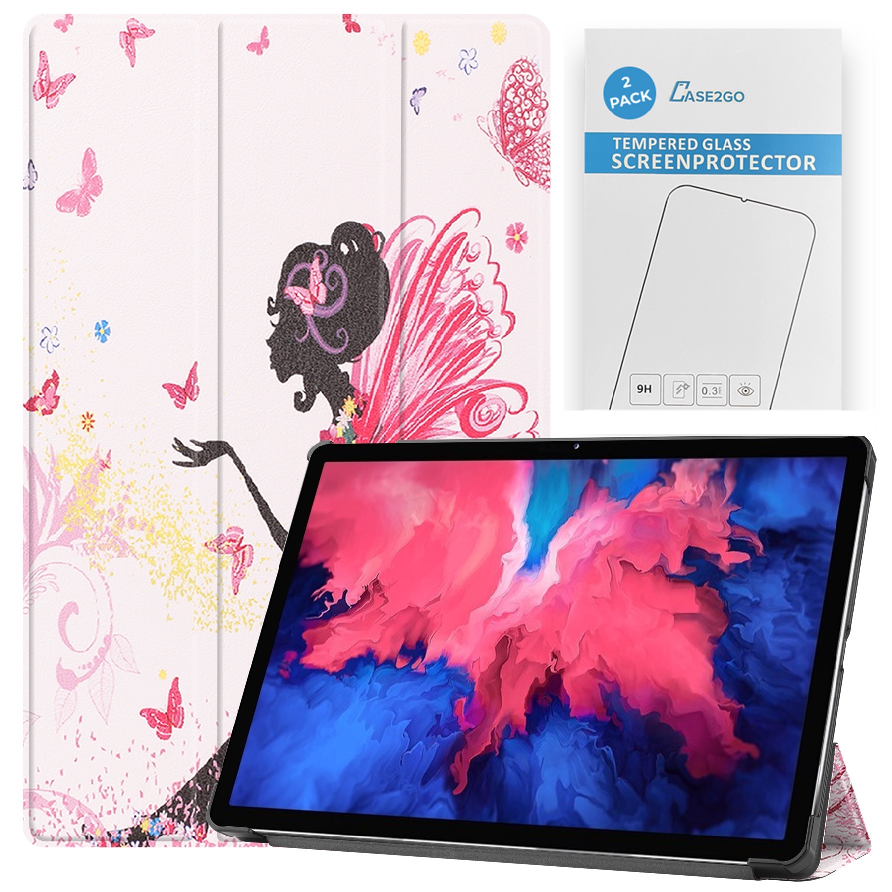 Tablet hoes &amp; 2-Pack Screenprotector geschikt voor Lenovo Tab P11 - 11 Inch - Auto Wake/Sleep functie - Flower Fee afbeelding