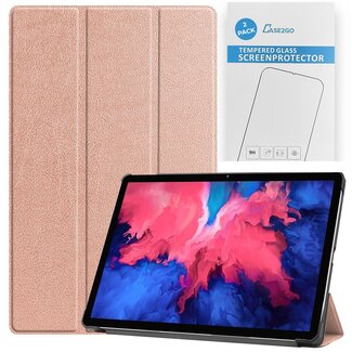 Case2go Tablet hoes & 2-Pack Screenprotector geschikt voor Lenovo Tab P11 - 11 Inch - Auto Wake/Sleep functie - Rosé-Goud