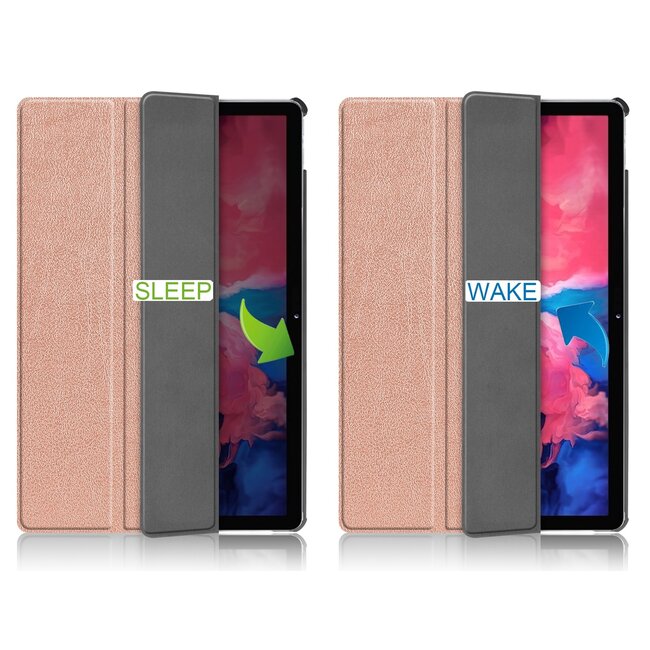 Tablet hoes & 2-Pack Screenprotector geschikt voor Lenovo Tab P11 - 11 Inch - Auto Wake/Sleep functie - Rosé-Goud