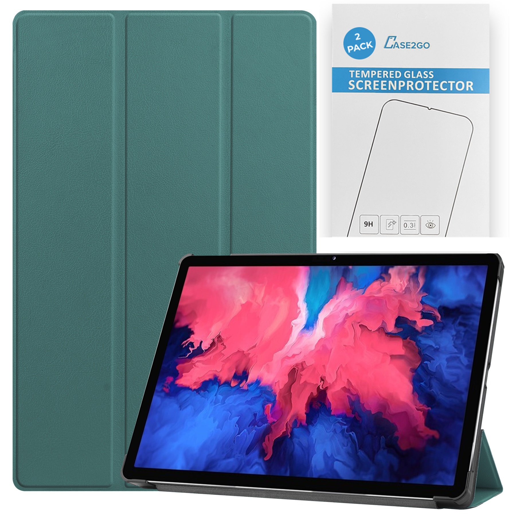 Tablet hoes &amp; 2-Pack Screenprotector geschikt voor Lenovo Tab P11 - 11 Inch - Auto Wake/Sleep functie - Groen afbeelding