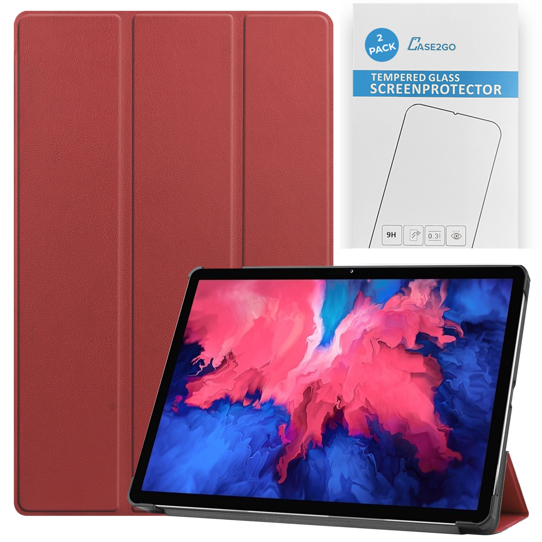 Tablet hoes &amp; 2-Pack Screenprotector geschikt voor Lenovo Tab P11 - 11 Inch - Auto Wake/Sleep functie - Rood afbeelding