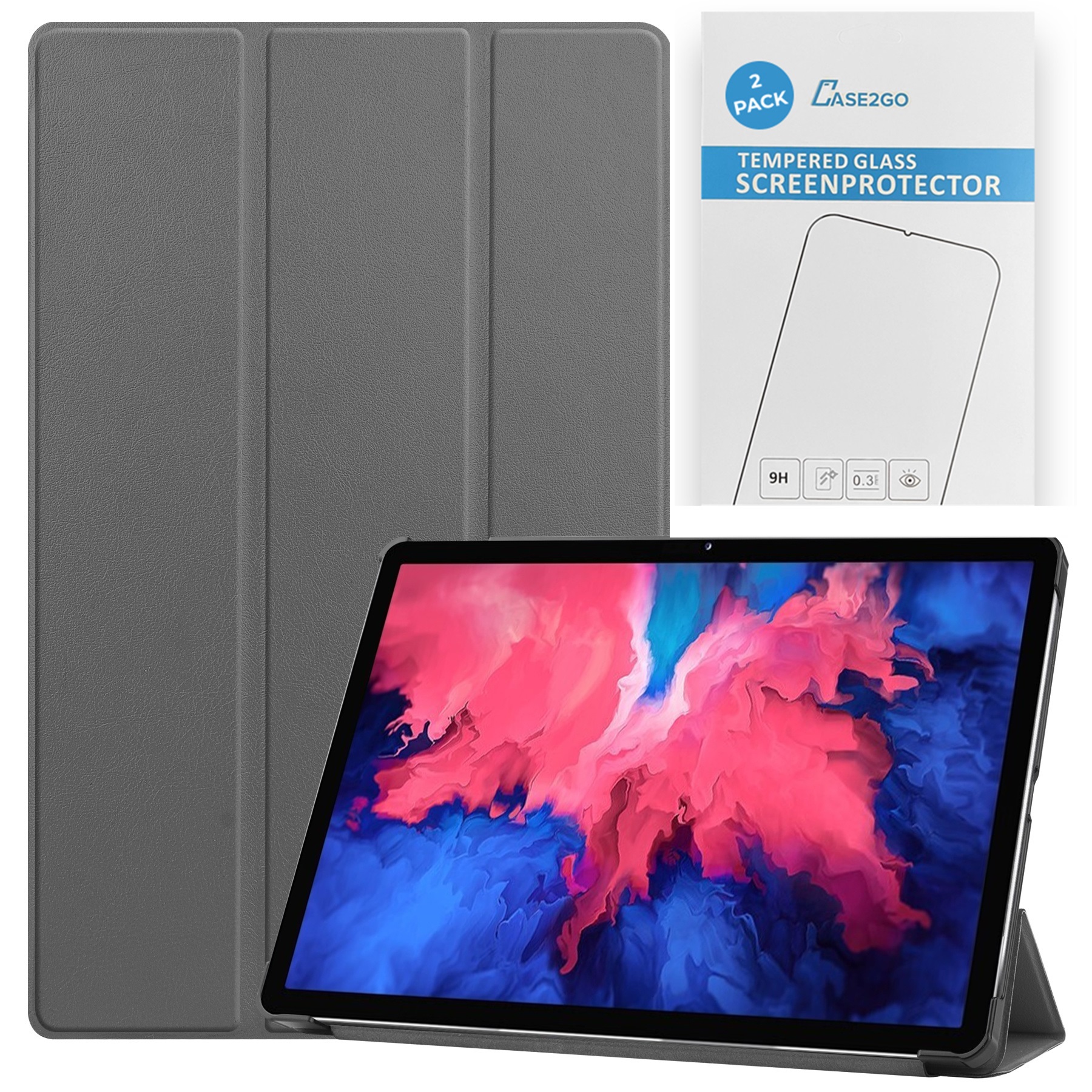 Tablet hoes &amp; 2-Pack Screenprotector geschikt voor Lenovo Tab P11 - 11 Inch - Auto Wake/Sleep functie - Grijs afbeelding