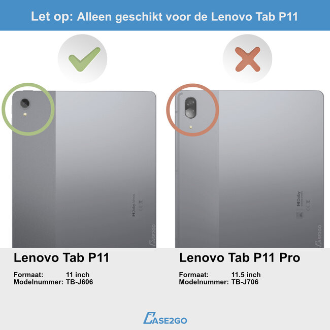 Tablet hoes & 2-Pack Screenprotector geschikt voor Lenovo Tab P11 - 11 Inch - Auto Wake/Sleep functie - Grijs
