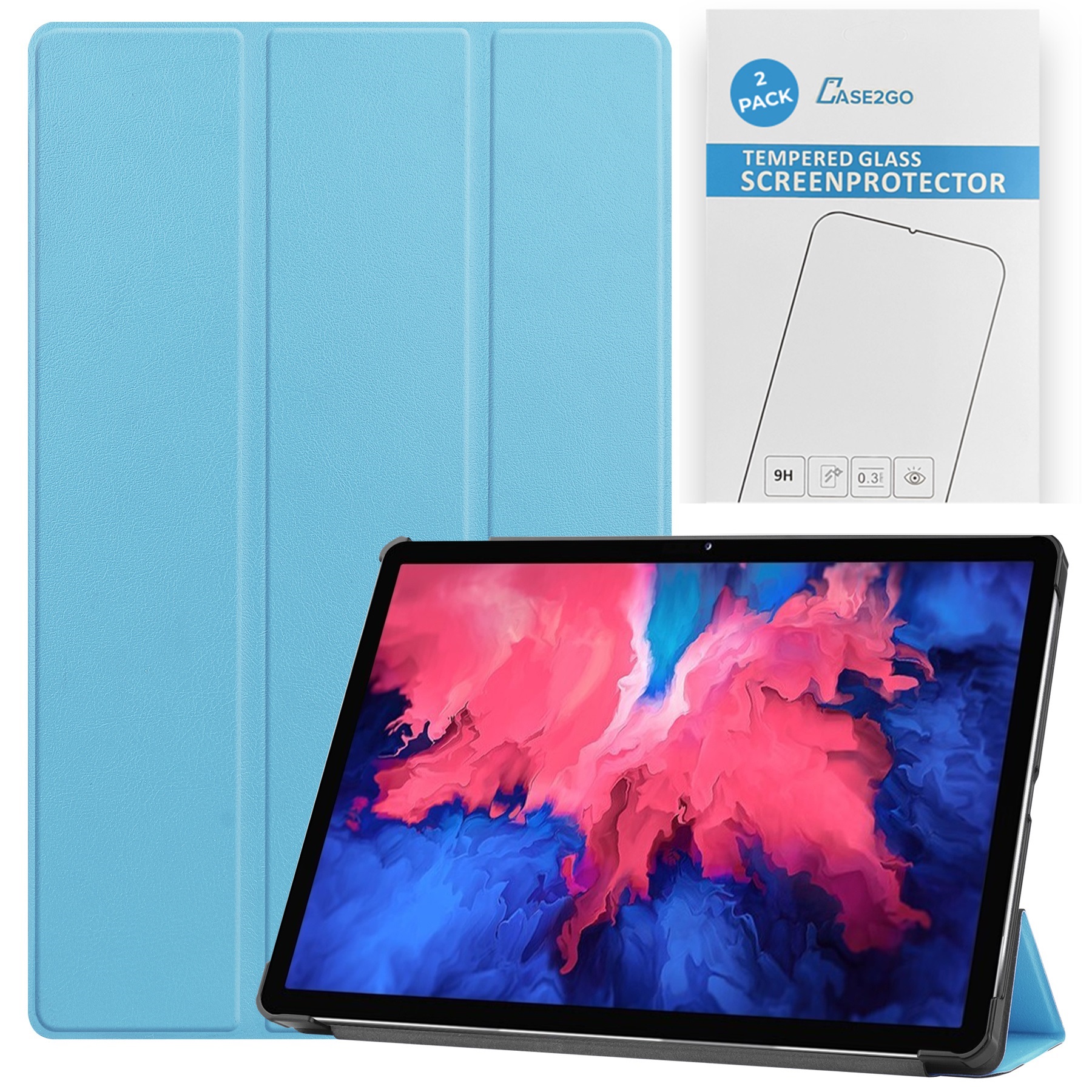 Tablet hoes &amp; 2-Pack Screenprotector geschikt voor Lenovo Tab P11 - 11 Inch - Auto Wake/Sleep functie - Licht Blauw afbeelding