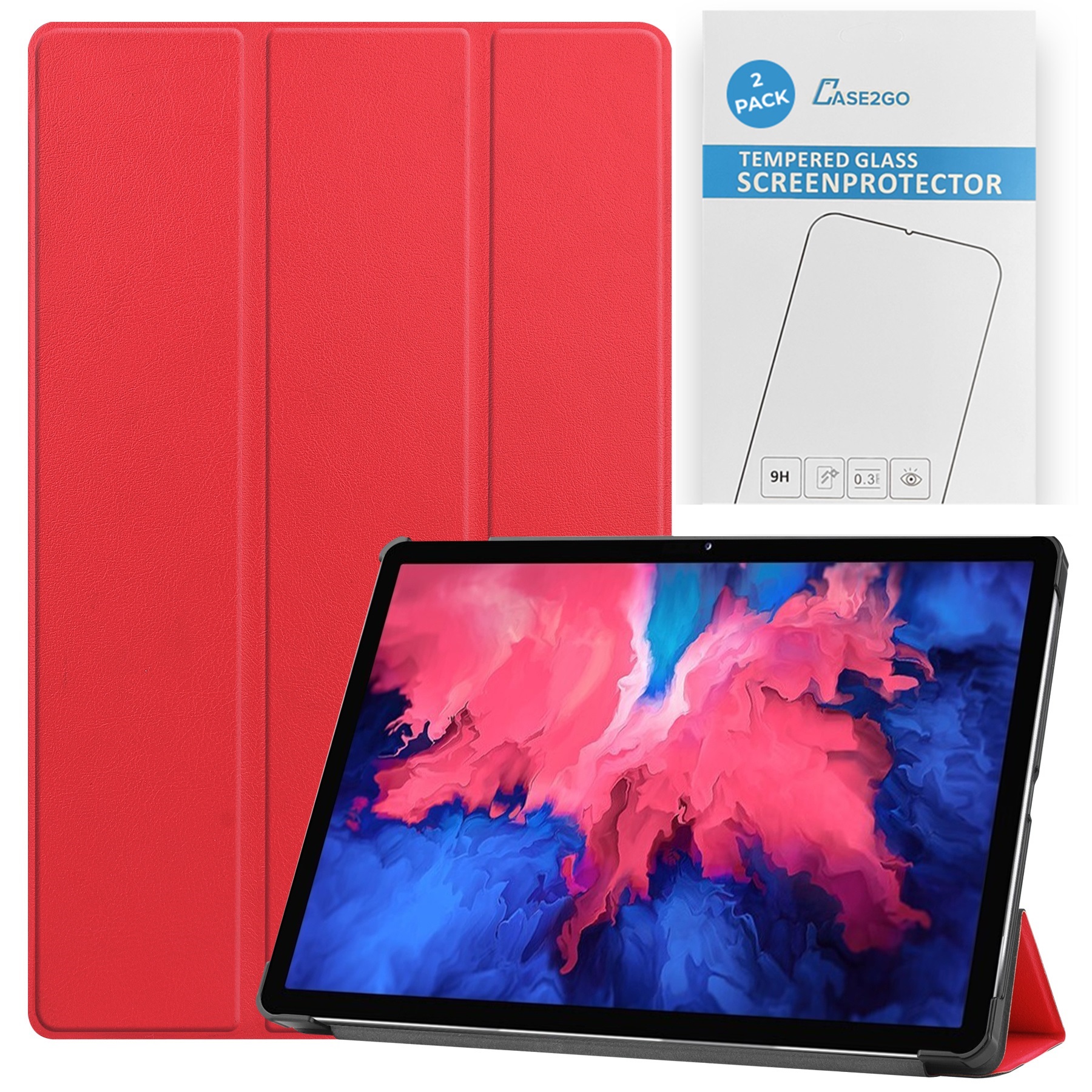 Tablet hoes &amp; 2-Pack Screenprotector geschikt voor Lenovo Tab P11 - 11 Inch - Auto Wake/Sleep functie - Rood afbeelding