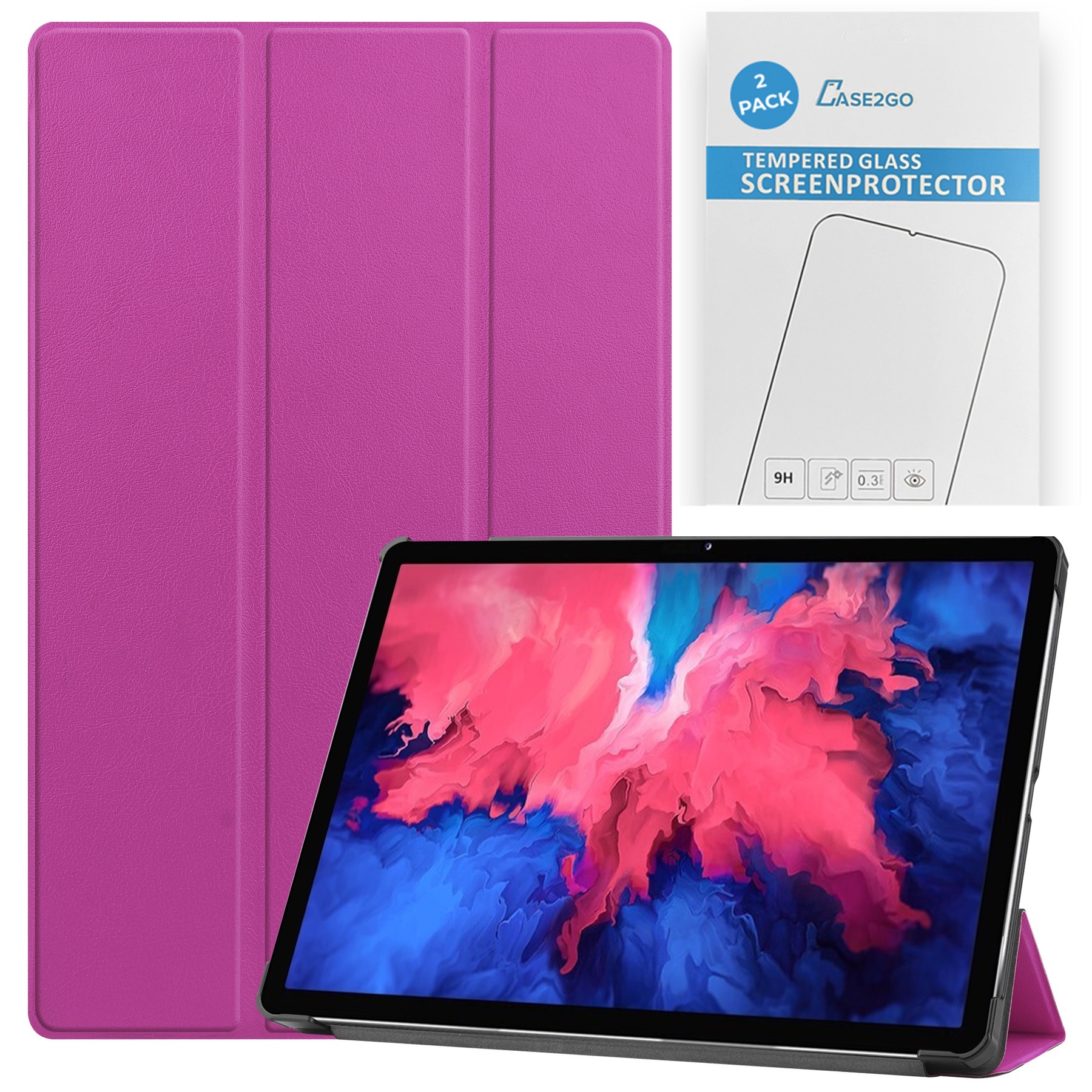 Tablet hoes &amp; 2-Pack Screenprotector geschikt voor Lenovo Tab P11 - 11 Inch - Auto Wake/Sleep functie - Paars afbeelding