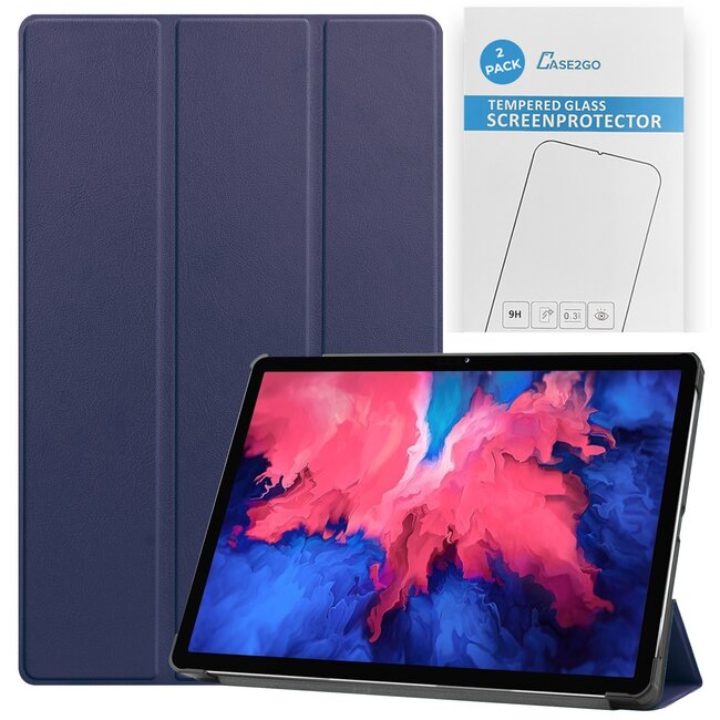 Tablet hoes & 2-Pack Screenprotector geschikt voor Lenovo Tab P11 - 11 Inch - Auto Wake/Sleep functie - Donker Blauw