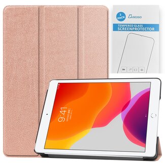 Case2go Tablet hoes & 2-Pack Screenprotector geschikt voor iPad 2021 / 2020 / 2019 - 10.2 Inch - Auto Wake/Sleep functie - Rosé-Goud