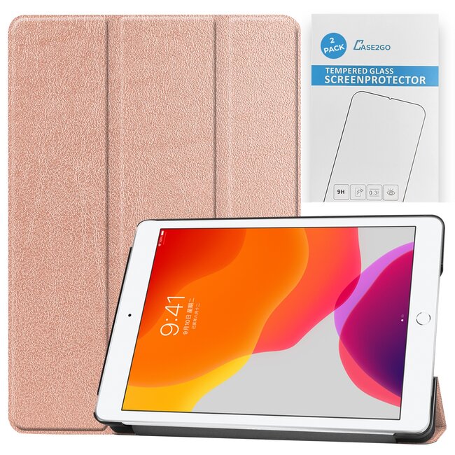 Tablet hoes & 2-Pack Screenprotector geschikt voor iPad 2021 / 2020 / 2019 - 10.2 Inch - Auto Wake/Sleep functie - Rosé-Goud