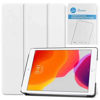 Case2go Tablet hoes & 2-Pack Screenprotector geschikt voor iPad 2021 / 2020 / 2019 - 10.2 Inch - Auto Wake/Sleep functie - Wit