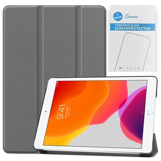 Case2go Tablet hoes & 2-Pack Screenprotector geschikt voor iPad 2021 / 2020 / 2019 - 10.2 Inch - Auto Wake/Sleep functie - Grijs