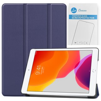 Case2go Tablet hoes & 2-Pack Screenprotector geschikt voor iPad 2021 / 2020 / 2019 - 10.2 Inch - Auto Wake/Sleep functie - Donker Blauw