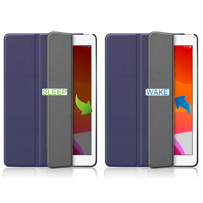 Tablet hoes & 2-Pack Screenprotector geschikt voor iPad 2021 / 2020 / 2019 - 10.2 Inch - Auto Wake/Sleep functie - Donker Blauw