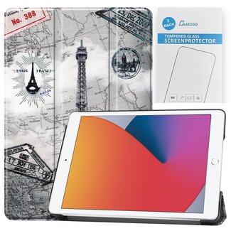 Case2go Tablet hoes & 2-Pack Screenprotector geschikt voor iPad 2021 / 2020 / 2019 - 10.2 Inch - Auto Wake/Sleep functie - Eiffeltoren