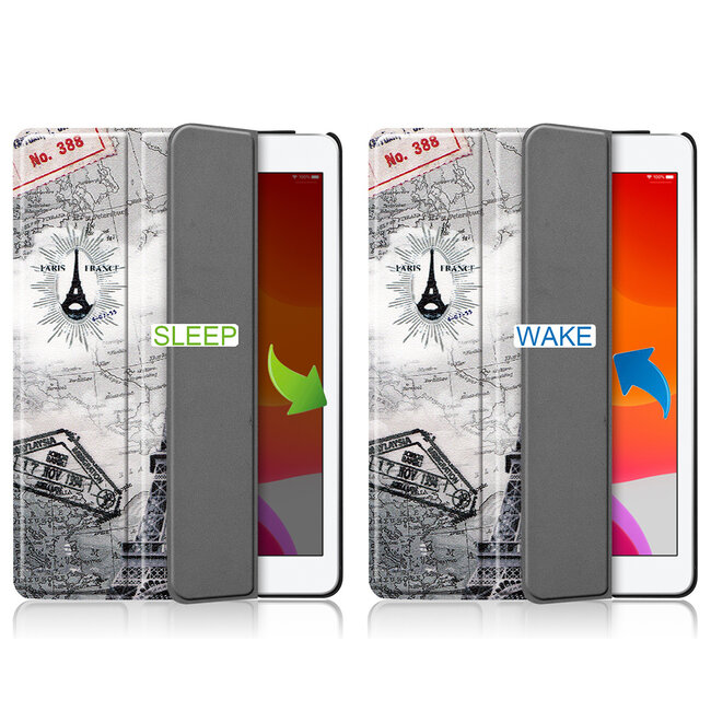 Tablet hoes & 2-Pack Screenprotector geschikt voor iPad 2021 / 2020 / 2019 - 10.2 Inch - Auto Wake/Sleep functie - Eiffeltoren