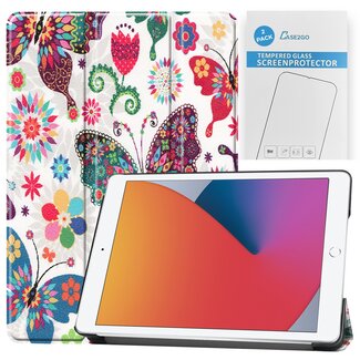 Case2go Tablet hoes & 2-Pack Screenprotector geschikt voor iPad 2021 / 2020 / 2019 - 10.2 Inch - Auto Wake/Sleep functie - Vlinder