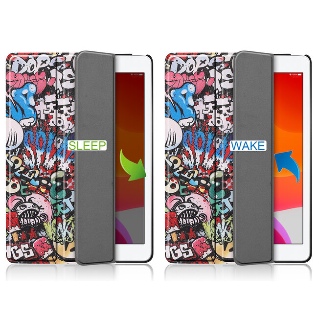 Tablet hoes & 2-Pack Screenprotector geschikt voor iPad 2021 / 2020 / 2019 - 10.2 Inch - Auto Wake/Sleep functie - Graffiti