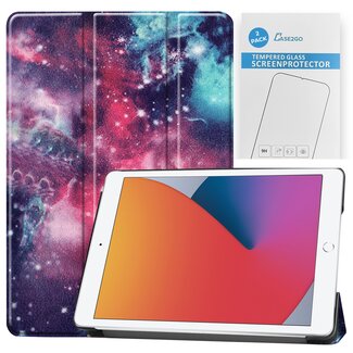 Case2go Tablet hoes & 2-Pack Screenprotector geschikt voor iPad 2021 / 2020 / 2019 - 10.2 Inch - Auto Wake/Sleep functie - Galaxy