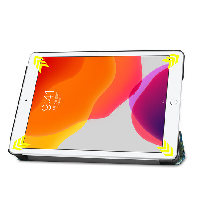 Tablet hoes & 2-Pack Screenprotector geschikt voor iPad 2021 / 2020 / 2019 - 10.2 Inch - Auto Wake/Sleep functie - Witte Bloesem