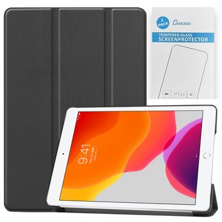 Case2go Tablet hoes & 2-Pack Screenprotector geschikt voor iPad 2021 / 2020 / 2019 - 10.2 Inch - Auto Wake/Sleep functie - Zwart
